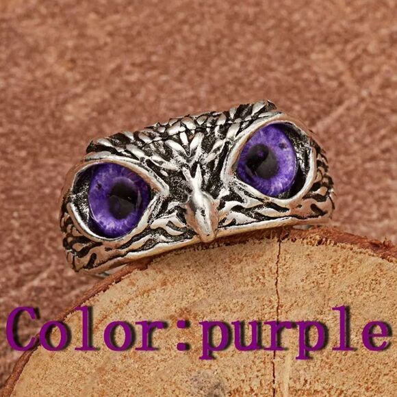 💎251💎 Vintage Style Bird of Prey, Owl Eyes Silver Stainless Steel Ring - Picture 9 of 16